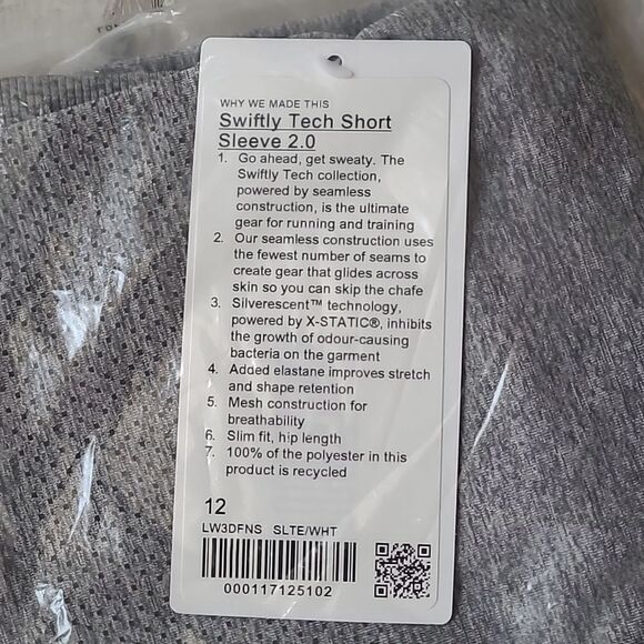 Lululemon Swiftly Tech Short Sleeve 2.0 in Slate/white (grey) NWT in packaging - Picture 7 of 8